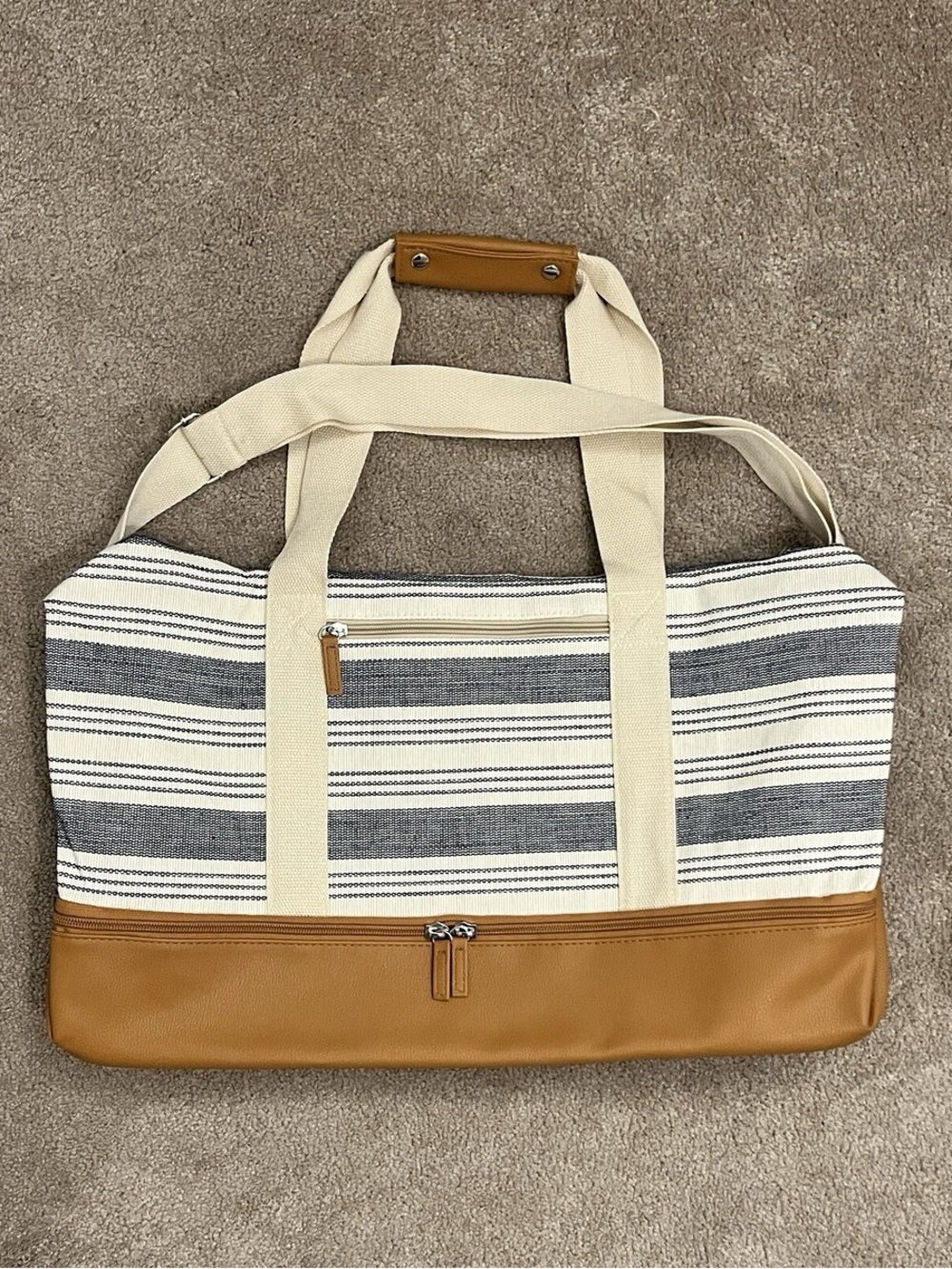 NWT DSW Cream, Gray & Tan Striped Canvas Travel Weekender
